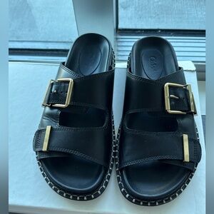 Chloé Black Leather Sandals with Gold Buckles-
Rebecca leather slides